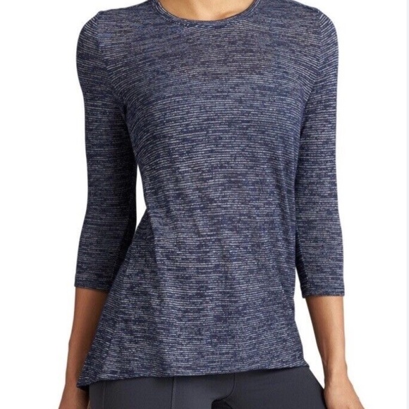 Athleta Women's Navy SOFT STRIPE ASANA TOP Long sleeve Size Large - Picture 1 of 8